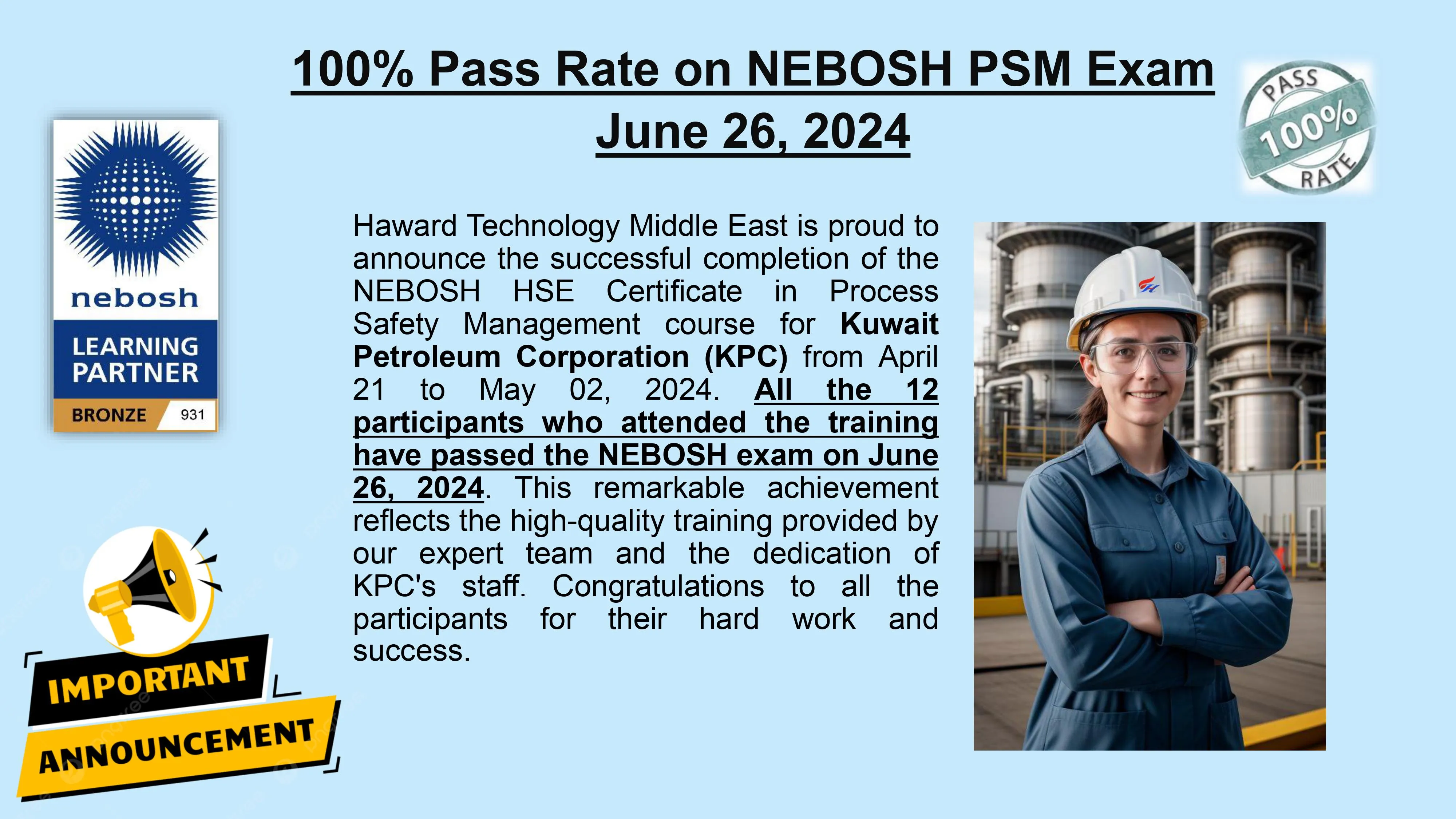 100% pass rate on Nebosh PSM Exam