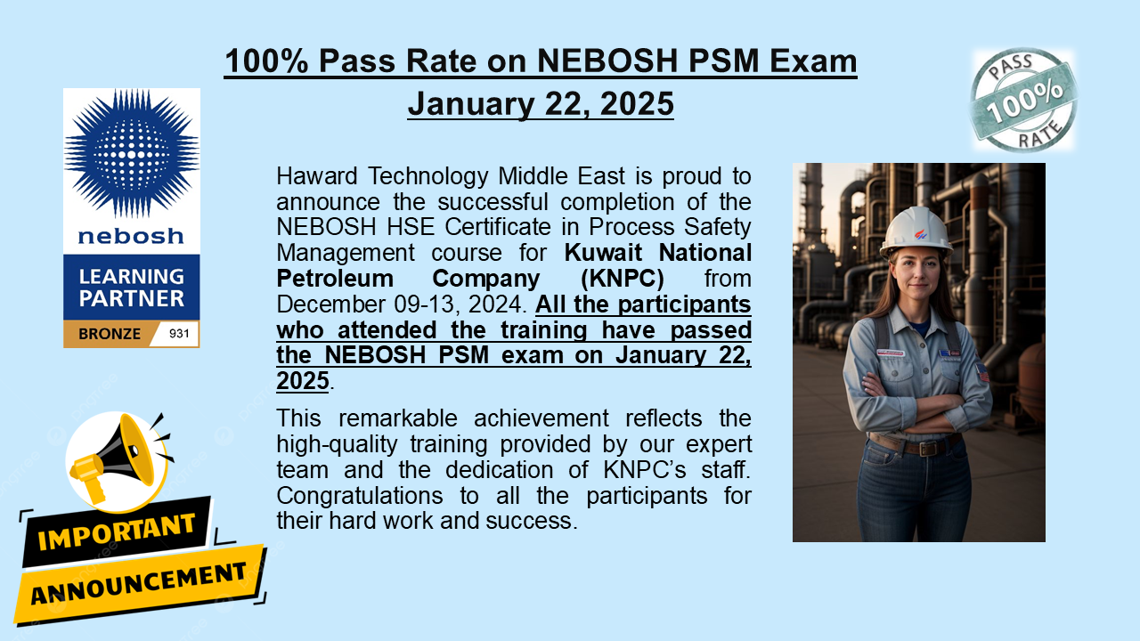 100% pass rate on NEBOSH PSM Exam